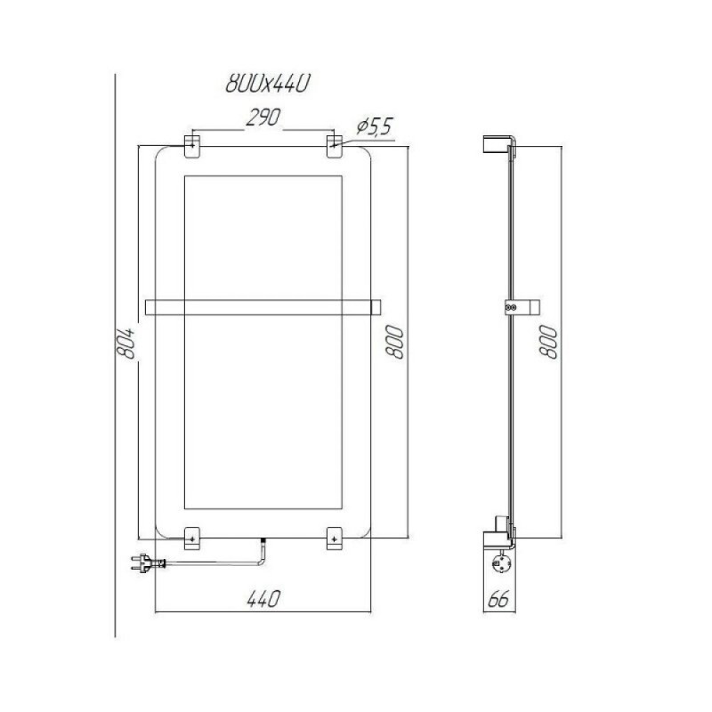Полотенцесушитель электрический Allen Brau Infinity 00305011, ширина 44 см, высота 80 см, рейлинг, крепление, зеркальное стекло/медь браш
