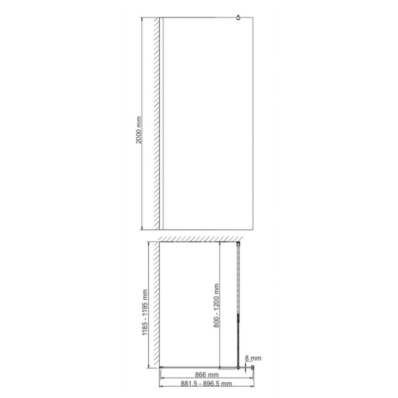 Душевая перегородка WasserKraft Rur 30W39BG-FL, 90 см, свободный вход, стекло рифленое, профиль золото матовое