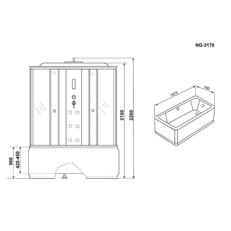 Душевая кабина Niagara Ultra NG-3150-01 150 x 70 см, высокий поддон, профиль хром, стекло прозрачное с матовой полосой, 31500164