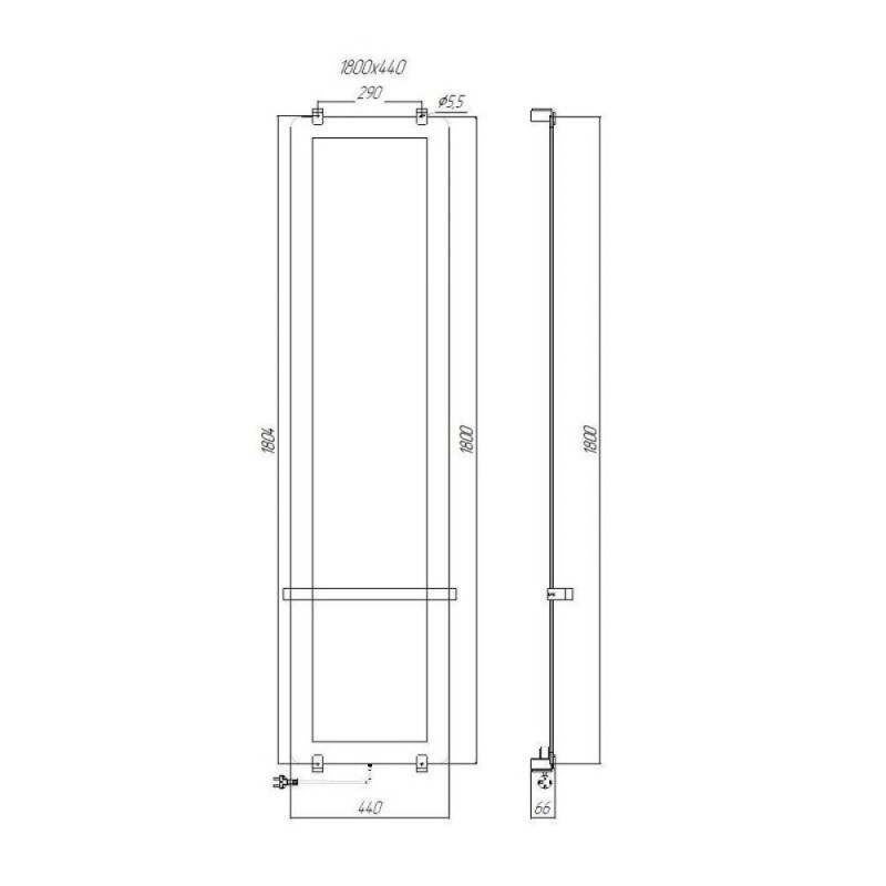 Полотенцесушитель электрический Allen Brau Infinity 00325641, ширина 44 см, высота 180 см, рейлинг 2.0, крепление, чёрное матовое стекло/черный браш