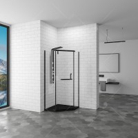 Душевой уголок RGW Hotel HO-081 B, 100 х 100 x 195 см, 350608100-14, дверь распашная, стекло прозрачное, черный, с полотенцедержателем