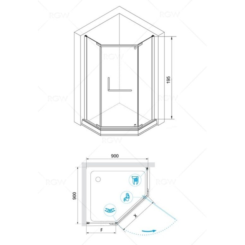 Душевой уголок RGW Hotel HO-081 B, 90 х 90 x 195 см, 350608199-14, дверь распашная, стекло прозрачное, черный, с полотенцедержателем