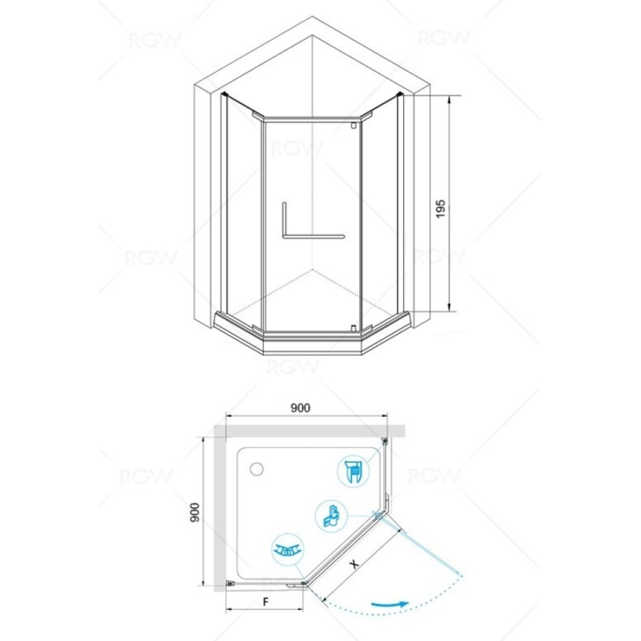 Душевой уголок RGW Hotel HO-081 B, 90 х 90 x 195 см, 350608199-14, дверь распашная, стекло прозрачное, черный, с полотенцедержателем