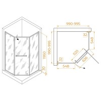 Душевой уголок RGW Hotel HO-084-Gb, 350608400-026, 100 х 100 см, стекло матовое сатинат, профиль золото брашированное