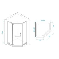 Душевой уголок RGW Hotel HO-084Gb, 350608499-016, 90 х 90 см, пятиугольный, дверь распашная, стекло прозрачное, профиль золото brush