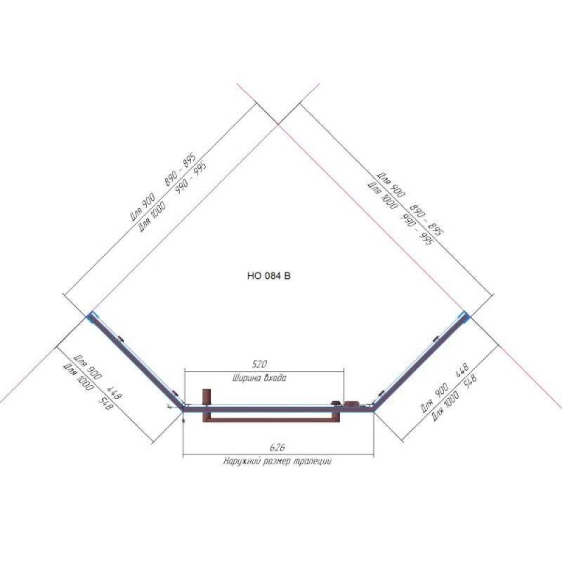 Душевой уголок RGW Hotel HO-084Gb, 350608499-016, 90 х 90 см, пятиугольный, дверь распашная, стекло прозрачное, профиль золото brush