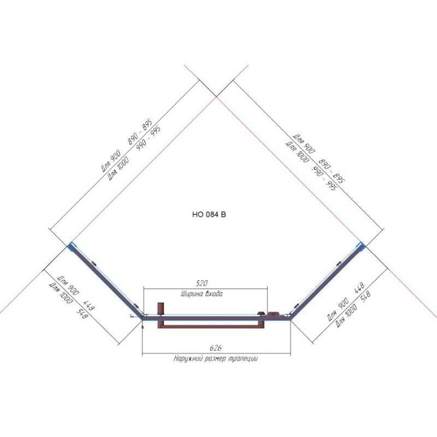 Душевой уголок RGW Hotel HO-084Gb, 90 х 90 x 195 см, дверь распашная, стекло сатинат/матовое, профиль золото brush, 350608499-026