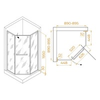 Душевой уголок RGW Hotel HO-084, 90 х 90 x 195 см, дверь распашная, стекло прозрачное, профиль хром, 350608499-11