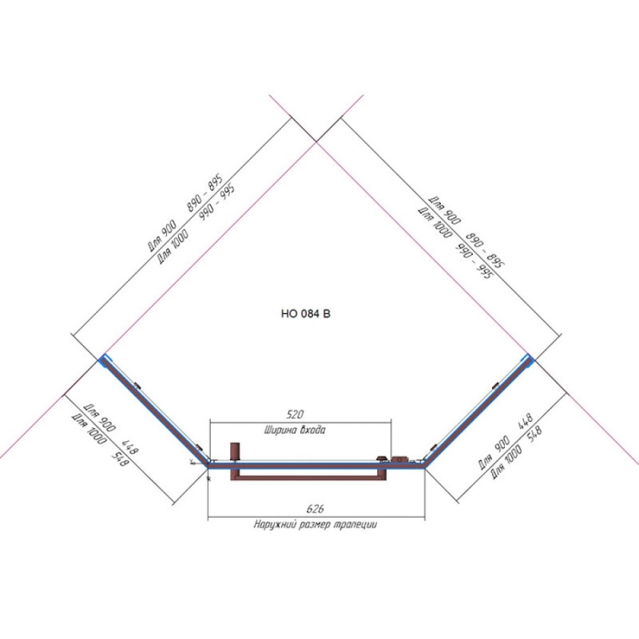 Душевой уголок RGW Hotel HO-084B, 90 х 90 x 195 см, с полотенцедержателем, дверь распашная, стекло прозрачное, профиль черный, 350608499-14