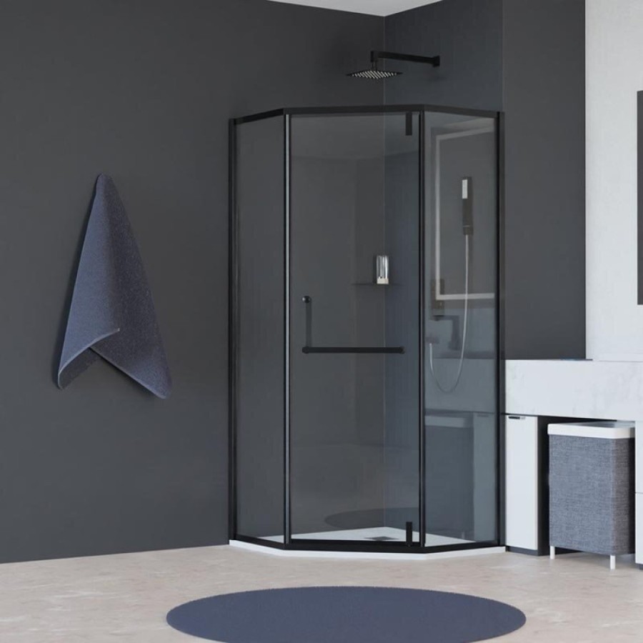 Душевой уголок RGW Hotel HO-084B, 90 х 90 x 195 см, с полотенцедержателем, дверь распашная, стекло прозрачное, профиль черный, 350608499-14