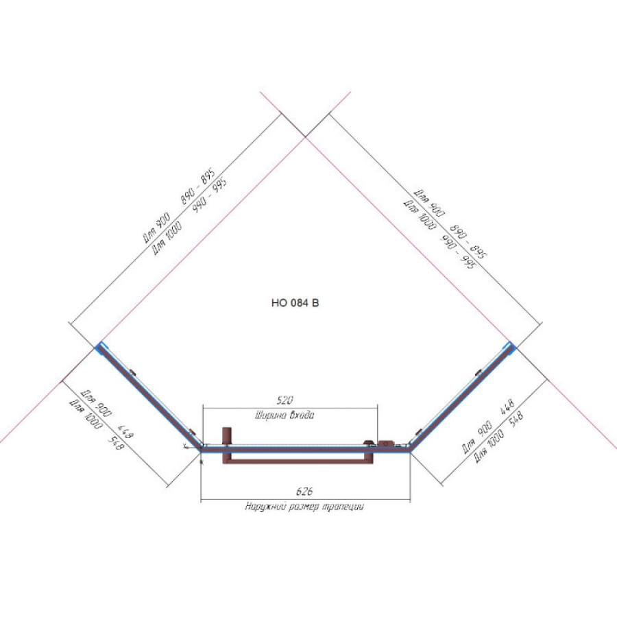 Душевой уголок RGW Hotel HO-084B, 90 х 90 см, стекло матовое сатинат, профиль черный матовый, 350608499-24
