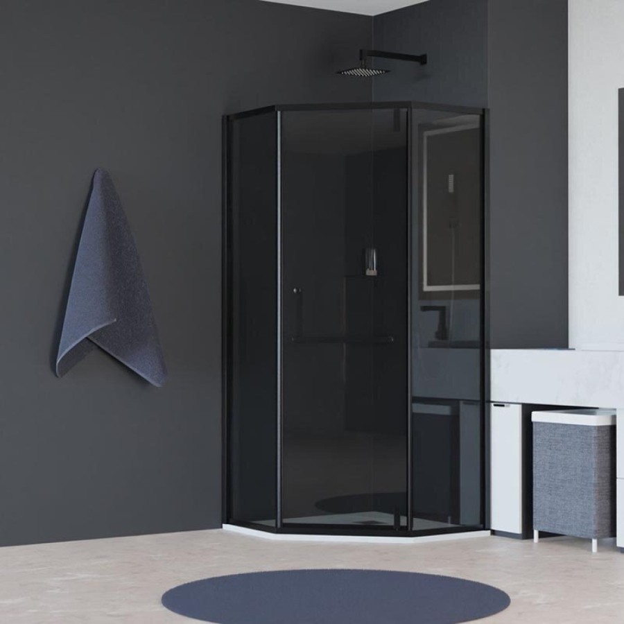 Душевой уголок RGW Hotel HO-084B, 90 х 90 x 195 см, с полотенцедержателем, дверь распашная, стекло тонированное, профиль черный, 350608499-34