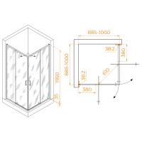 Душевой уголок RGW PA-038B, 90 х 90 см, стекло прозрачное, профиль черный, 350803899-14