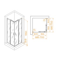 Душевой уголок RGW PA-030B Passage 3508103077-14, 70 х 70 см, стекло прозрачное, профиль черный