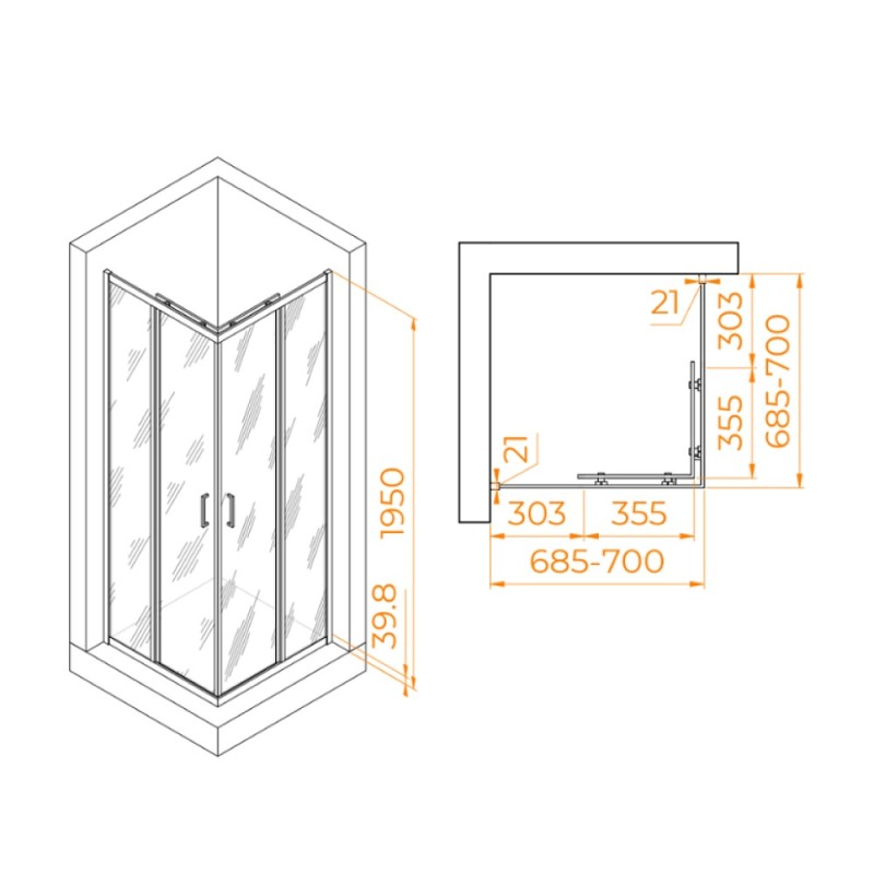 Душевой уголок RGW PA-030B Passage 3508103077-14, 70 х 70 см, стекло прозрачное, профиль черный
