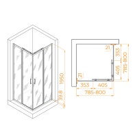 Душевой уголок RGW PA-030B Passage 3508103088-14, 80 х 80 см, стекло прозрачное, профиль черный