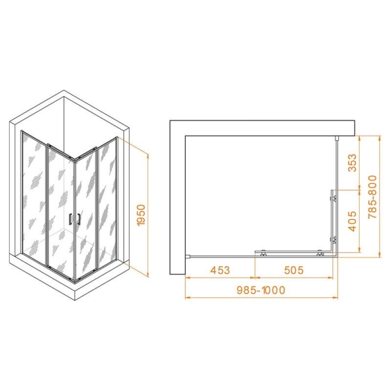 Душевой уголок RGW Passage PA-040-B 3508104080-14, 80 х 100 см, стекло прозрачное, профиль черный