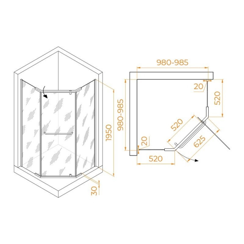 Душевой уголок RGW Passage PA-081 B 35088100-14, 100 х 100 см, стекло прозрачное, профиль черный
