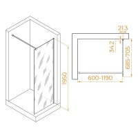 Душевая стенка RGW WA-001 Walk In, 70 см, стекло прозрачное, профиль хром, 351000107-11