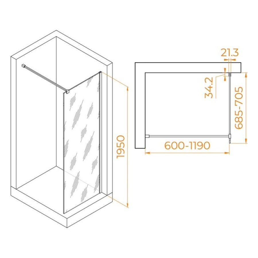 Душевая стенка RGW WA-001 Walk In, 70 см, стекло прозрачное, профиль хром, 351000107-11