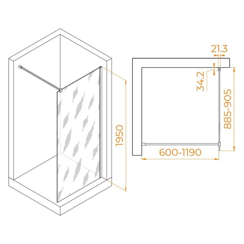 Душевая стенка RGW WA-001 Walk In, 90 см, стекло прозрачное, профиль хром, 351000109-11