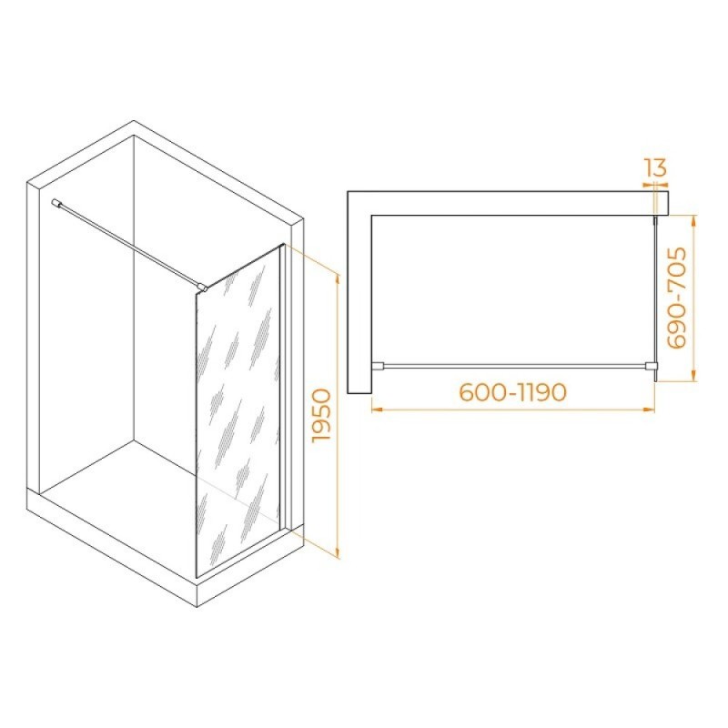 Душевая стенка RGW WA-010W Walk In, 70 см, стекло прозрачное, профиль белый, 351001007-15