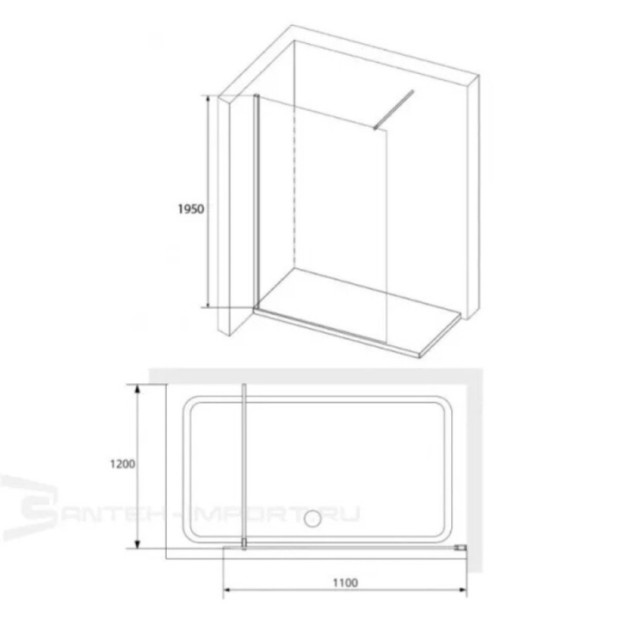 Душевая стенка RGW WA-010G Walk In, 110 см, стекло прозрачное, профиль золото, 351001011-16