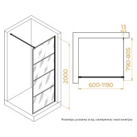 Душевая стенка RGW Walk In WA-019B, 351001980-84, со свободным входом, 80 см, стекло прозрачное с рисунком, профиль черный