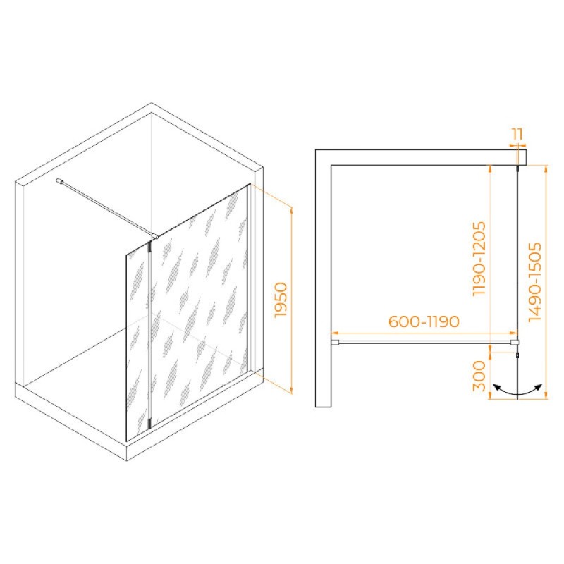 Душевой уголок RGW WA-050W (WA-002W + Z-070W) Walk In 351005023-15, 120 x 120 см, распашная створка, стекло прозрачное, профиль белый