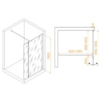 Душевой уголок RGW WA-050Gb (WA-002Gb + Z-070Gb) Walk In 351005093-16, 120 x 90 см, распашная створка, стекло прозрачное, профиль золото брашированное