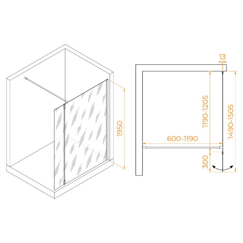 Душевой уголок RGW WA-051W (WA-01W0 + Z-071W) Walk In 351005123-15, 120 x 120 см, распашная створка, стекло прозрачное, профиль белый