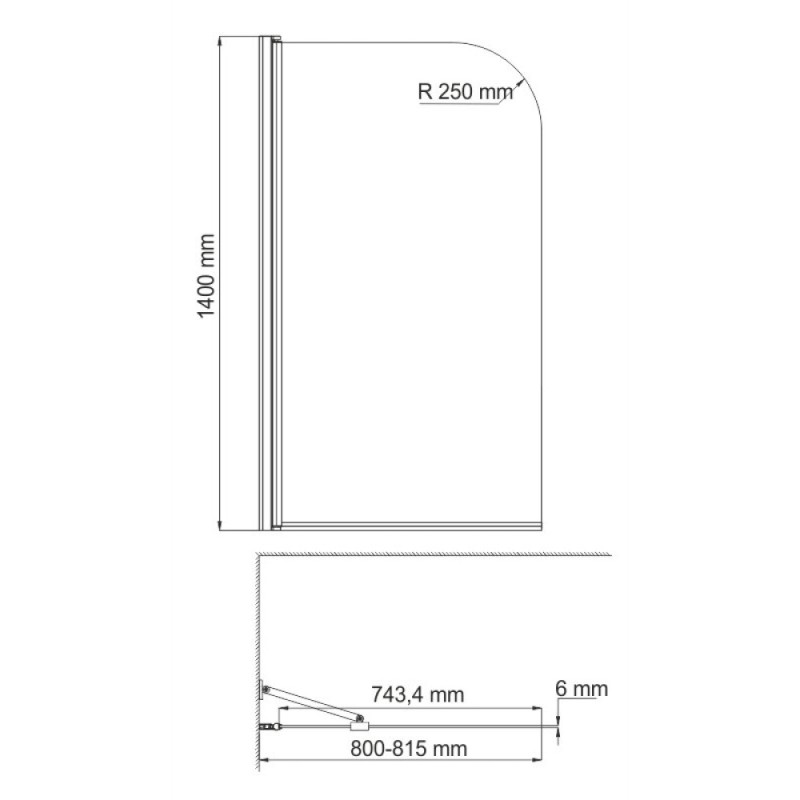 Стеклянная шторка на ванну WasserKraft Leine 35P01-80 Fixed, распашная, одностворчатая, с фиксатором