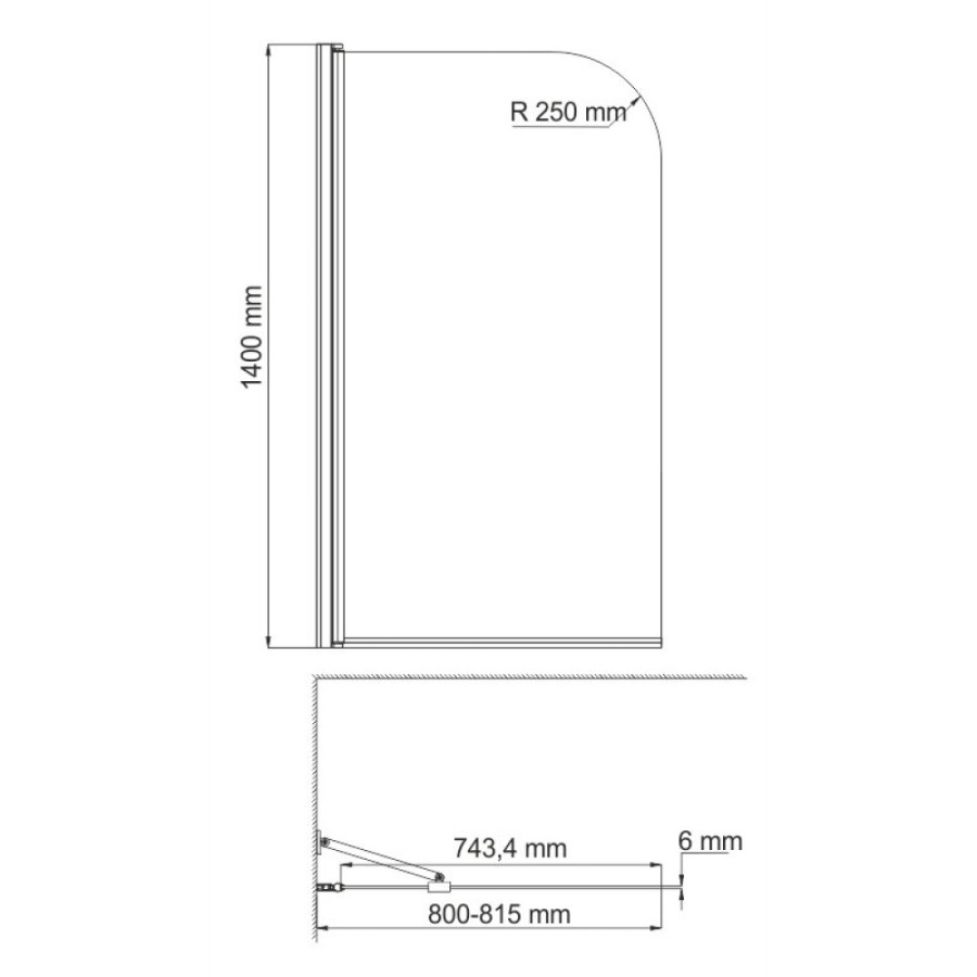 Стеклянная шторка на ванну WasserKraft Leine 35P01-80 Fixed, распашная, одностворчатая, с фиксатором