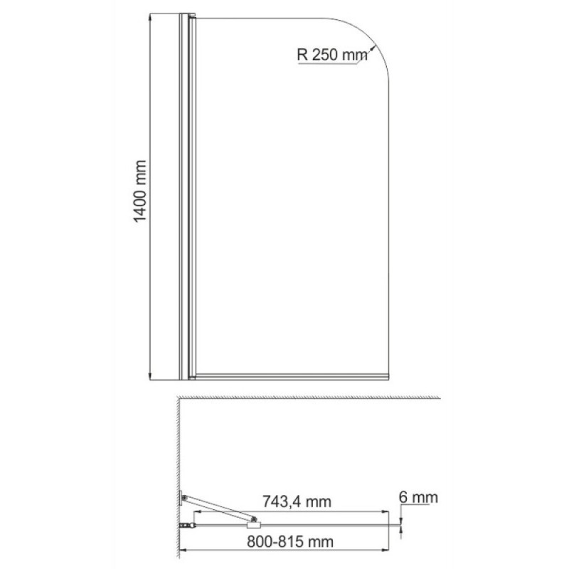 Стеклянная шторка на ванну WasserKraft 35P01-80White Fixed