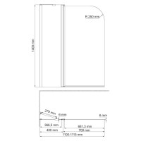 Стеклянная шторка на ванну WasserKraft Leine 35P02-110W Fixed, распашная, двустворчатая, с фиксатором