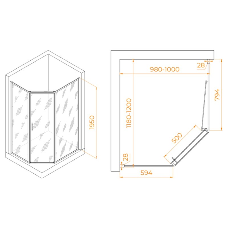 Душевой уголок RGW Passage PA-86-S, 38088602-111, 100 x 120 см, стекла прозрачные, профиль хром сатин