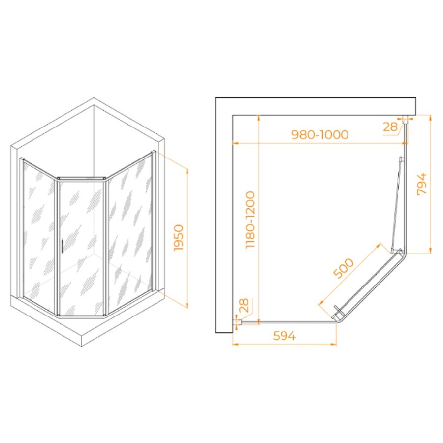 Душевой уголок RGW Passage PA-86-S, 38088602-111, 100 x 120 см, стекла прозрачные, профиль хром сатин