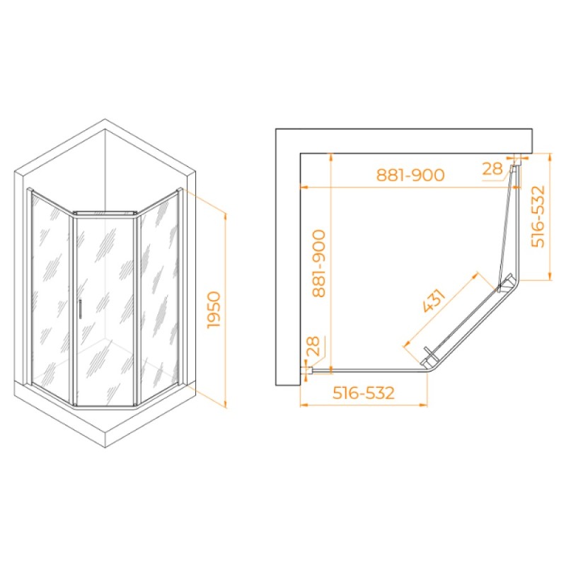 Душевой уголок RGW Passage PA-86-S, 38088699-111N, 90 x 90 см, стекла прозрачные, профиль хром сатин