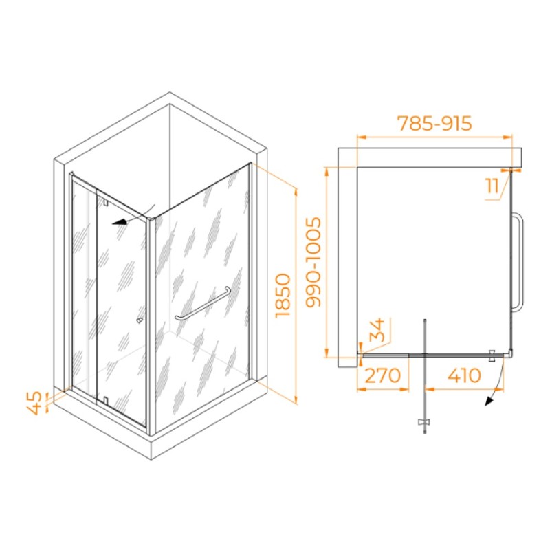 Душевой уголок RGW Passage PA-44-1 (PA-02 NEW + Z-060-1) 410844180-011, 80 х 100 см, стекло прозрачное, профиль хром