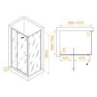 Душевой уголок RGW Passage PA-44 (PA-02 NEW + Z-050-1) 41084497-011, 90 х 70 см, стекло прозрачное, профиль хром