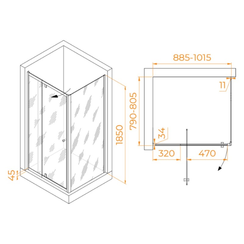 Душевой уголок RGW Passage PA-44 (PA-02 NEW + Z-050-1) 41084498-011, 90 х 80 см, стекло прозрачное, профиль хром