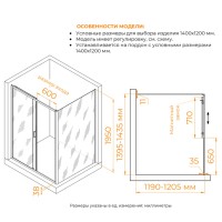 Душевой уголок RGW Passage PA-74B (PA-14B + Z-050-2B), 140 х 120 x 195 см, стекло прозрачное, профиль черный, 410874142-14
