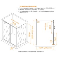 Душевой уголок RGW Passage PA-74B (PA-14B + Z-050-2B), 170 х 120 x 195 см, стекло прозрачное, профиль черный, 410874172-14