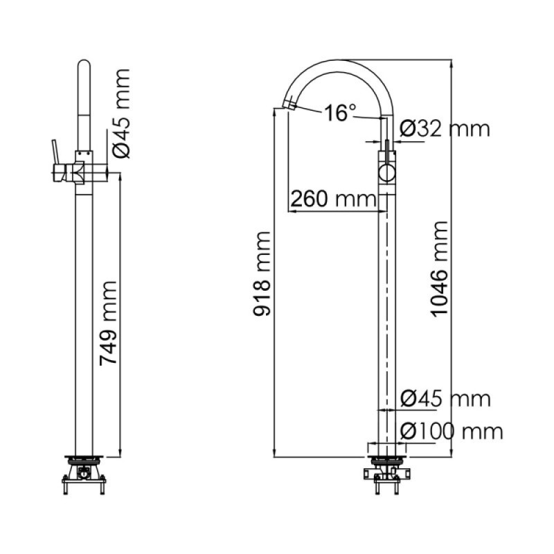 Смеситель для раковины/для ванны WasserKRAFT Main, напольный, хром, 4153