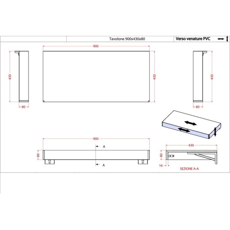 Столешница Cezares Tavolone, 41581, 90 х 43 см, цвет Rovere tabacco