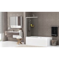 Стеклянная шторка на ванну WasserKraft Main 41S02-100, распашная/раздвижная, двухстворчатая, стекло прозрачное, профиль хром