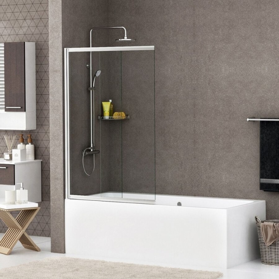 Стеклянная шторка на ванну WasserKraft 41S02-100WS, сдвижная и распашная, двустворчатая
