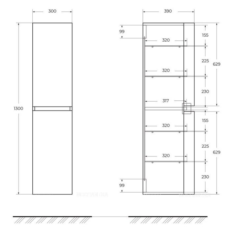 Пенал Cezares Vague 44323, 30 см, подвесной, antracite