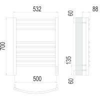 Полотенцесушитель электрический Terminus Классик П9 500х700 (sensor quick touch), ширина 50 см, высота 70 см, белый матовый RAL 9003