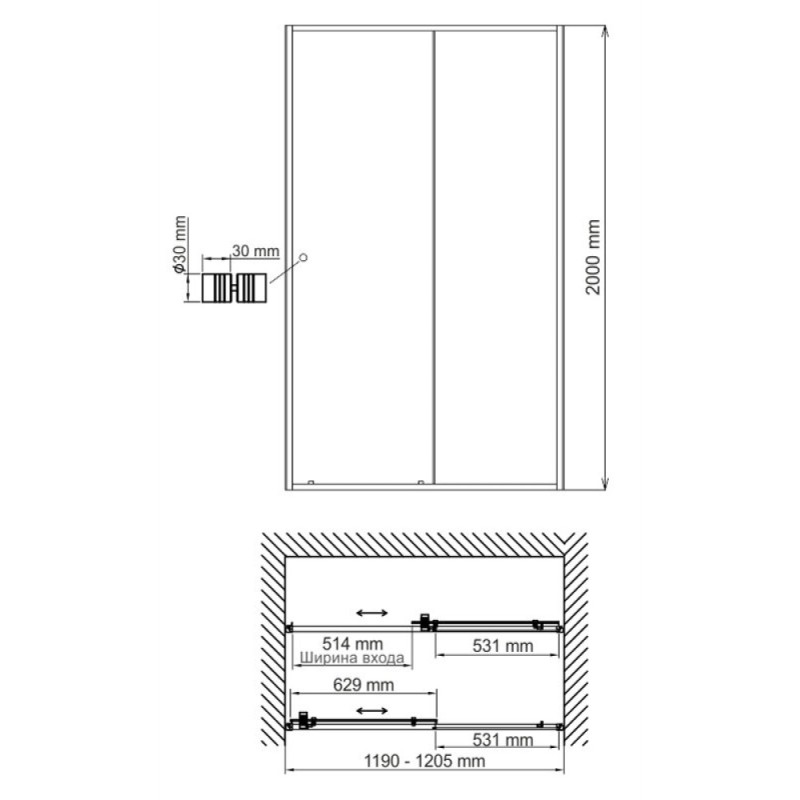 Душевая дверь WasserKRAFT 44S05, универсальная, 120 х 200 см